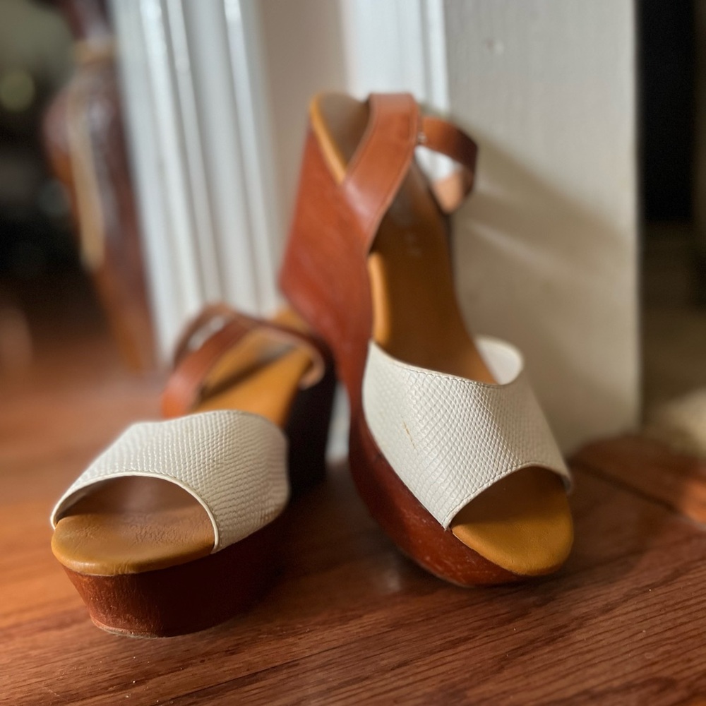 Rue21 Cream and Brown Wedge Sandals